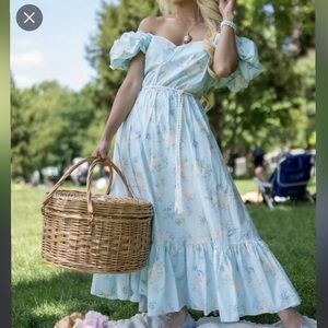 Love Shack Fancy X Target Estelle Blue Floral Puff Sleeve Midi Dress Size 6